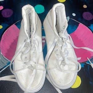 high top, white beat up vans , never worn